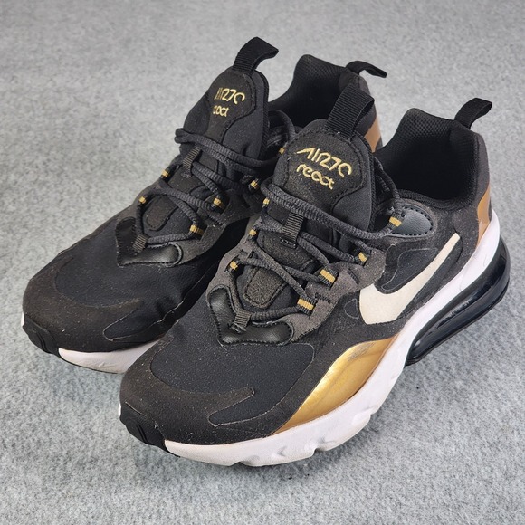 Nike Other - Nike Air Max 270 React (GS) Shoes 7Y Black Gold BQ0103-005